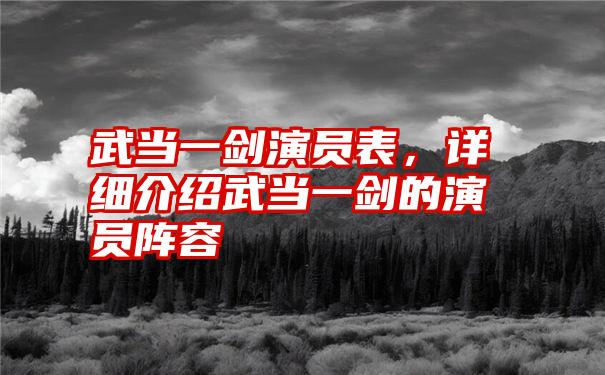 武当一剑演员表，详细介绍武当一剑的演员阵容