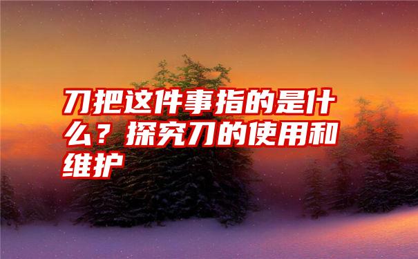 刀把这件事指的是什么？探究刀的使用和维护