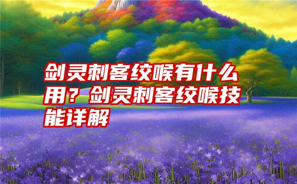 剑灵刺客绞喉有什么用？剑灵刺客绞喉技能详解