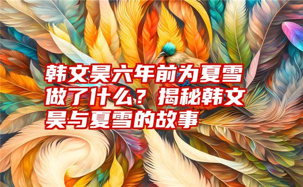 韩文昊六年前为夏雪做了什么？揭秘韩文昊与夏雪的故事