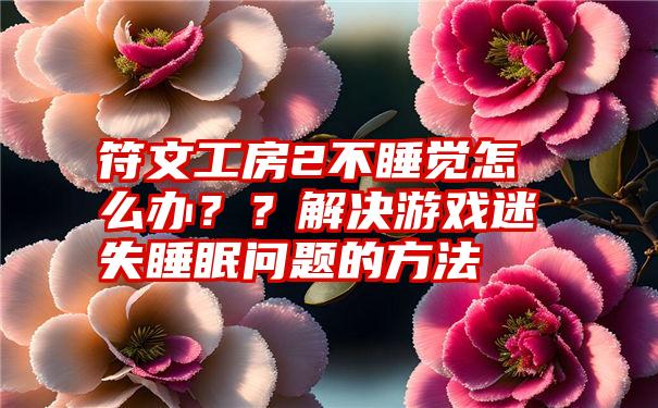 符文工房2不睡觉怎么办？？解决游戏迷失睡眠问题的方法