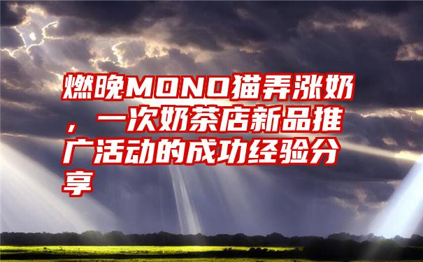 燃晚MONO猫弄涨奶，一次奶茶店新品推广活动的成功经验分享