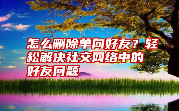 怎么删除单向好友？轻松解决社交网络中的好友问题