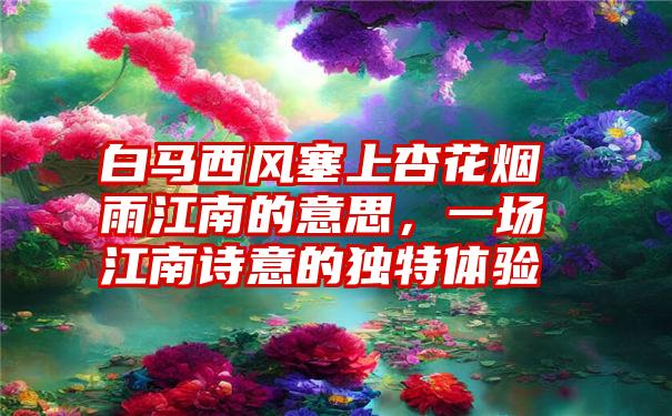 白马西风塞上杏花烟雨江南的意思，一场江南诗意的独特体验