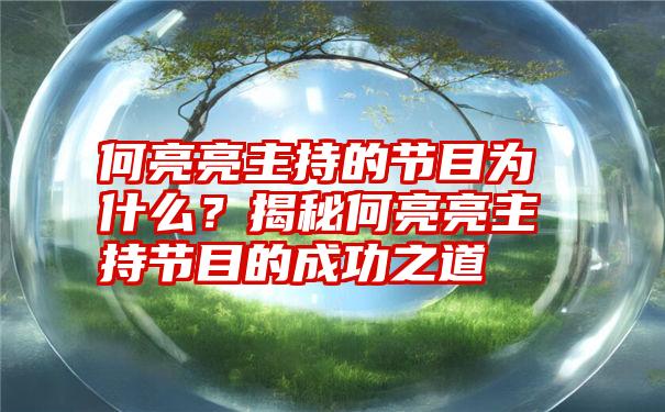 何亮亮主持的节目为什么？揭秘何亮亮主持节目的成功之道