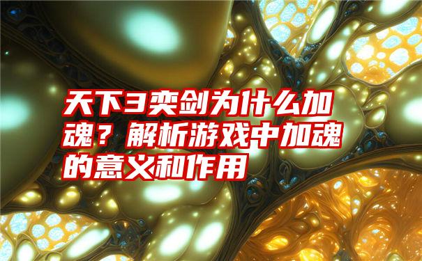 天下3奕剑为什么加魂？解析游戏中加魂的意义和作用