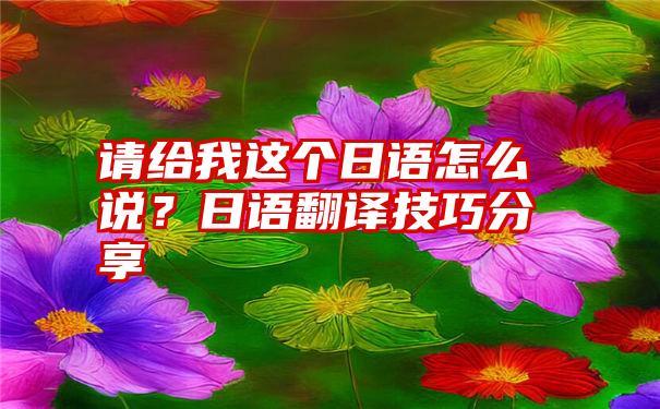 请给我这个日语怎么说？日语翻译技巧分享