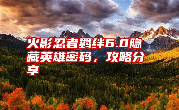 火影忍者羁绊6.0隐藏英雄密码，攻略分享