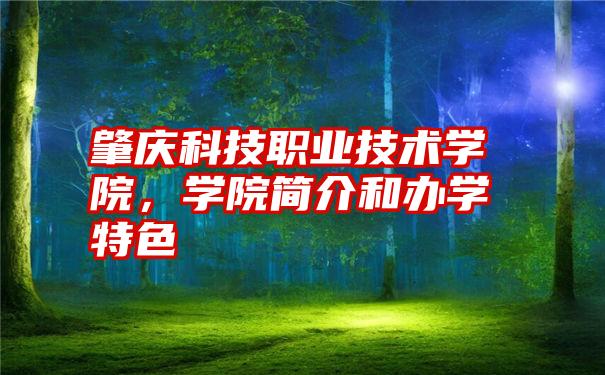 肇庆科技职业技术学院，学院简介和办学特色