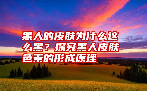 黑人的皮肤为什么这么黑？探究黑人皮肤色素的形成原理