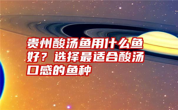 贵州酸汤鱼用什么鱼好？选择最适合酸汤口感的鱼种