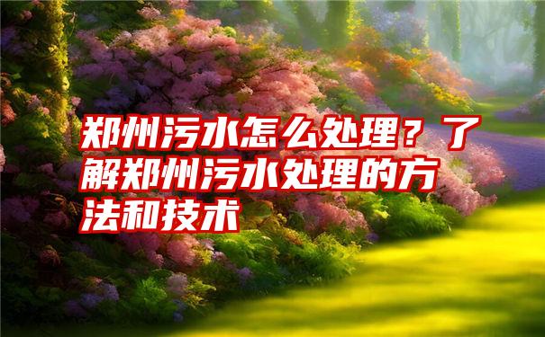 郑州污水怎么处理？了解郑州污水处理的方法和技术