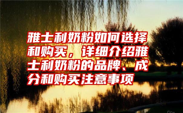 雅士利奶粉如何选择和购买，详细介绍雅士利奶粉的品牌、成分和购买注意事项